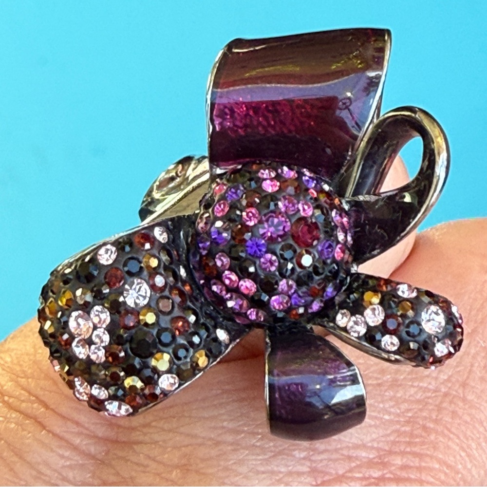 Swarovski Nirvana Purple and Black Crystal Ribbon Bow Ring Size 6.5
